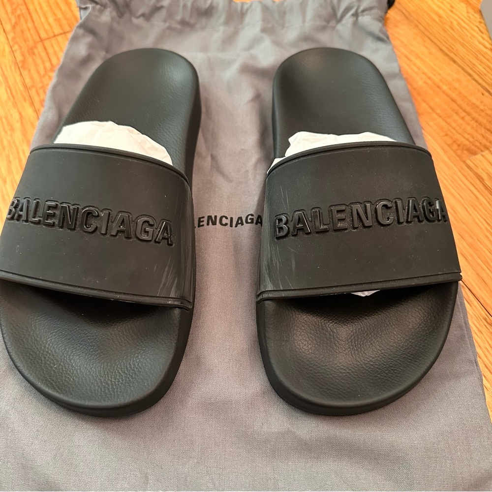 BALENCIAGA Black Logo Slides Size 35C (narrow) 5
